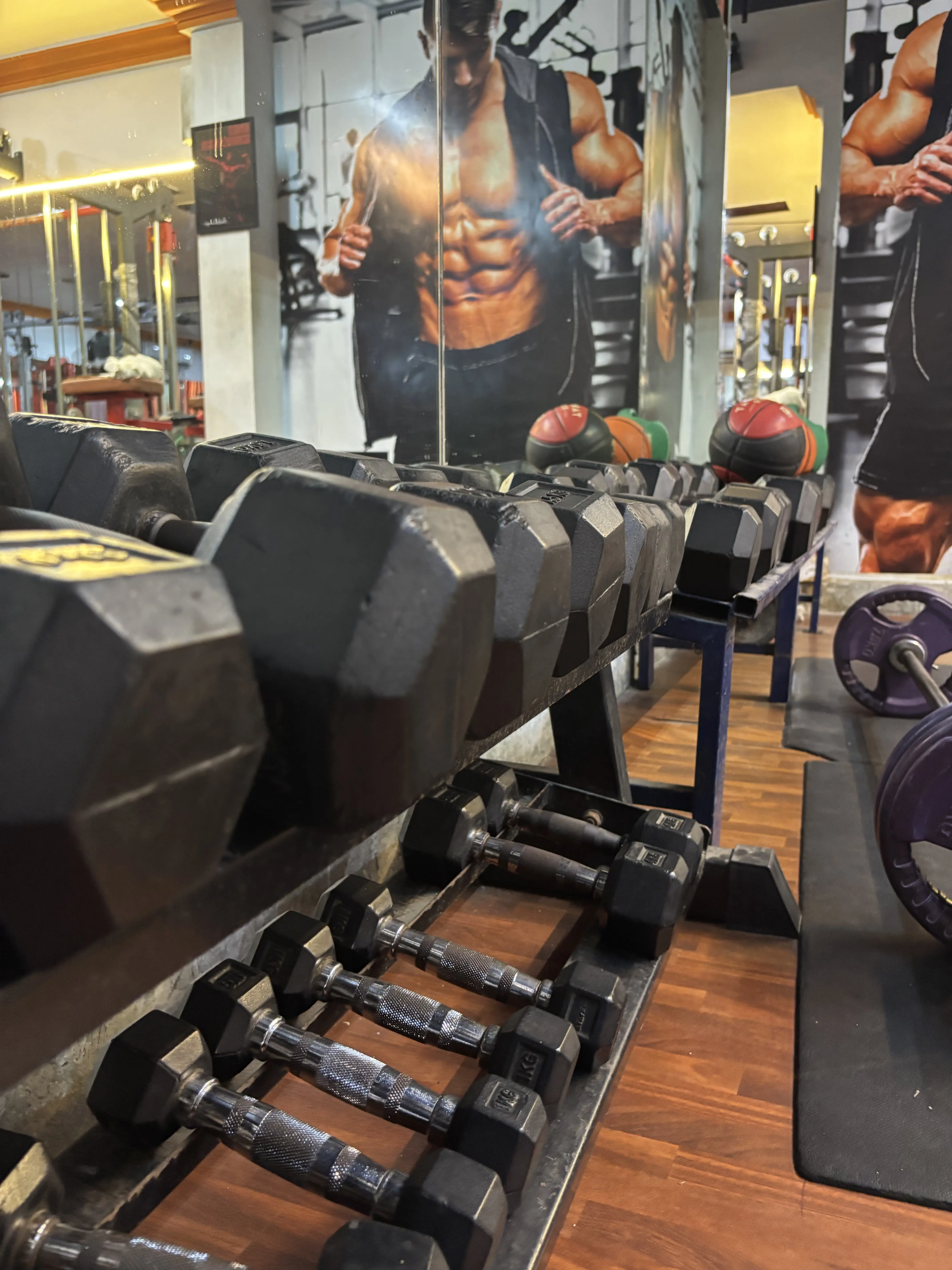 Dumbbell wall fully stocked with a full range of free weights